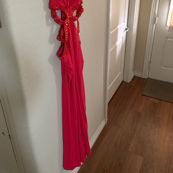 Impression Bridal Red Rhinestone Long Slit Dress - Picture 4 of 6